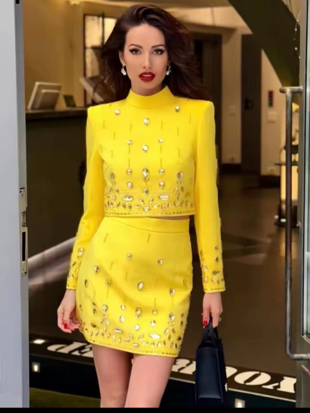 Yellow Embellished Mini Skirt - Women